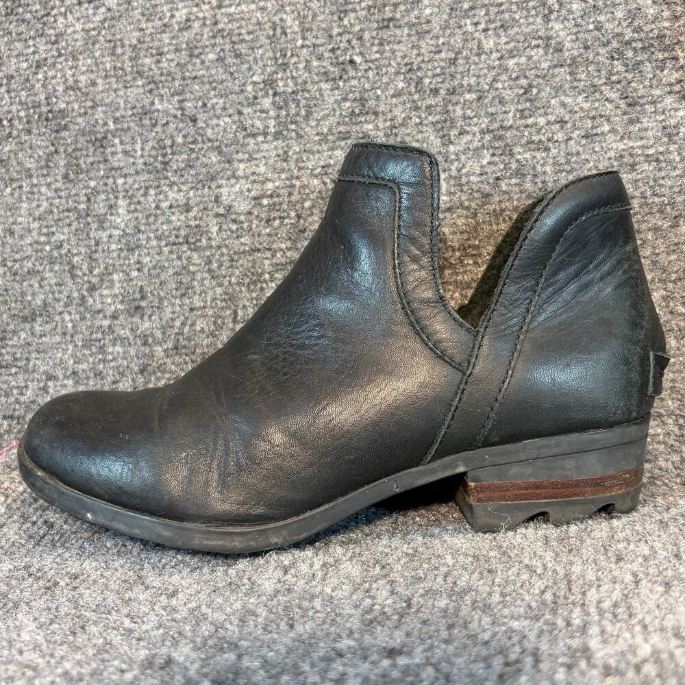 Sorel Lolla II Black Leather Cut Out Chelsea Ankle Boots Low Block Heel Size 7